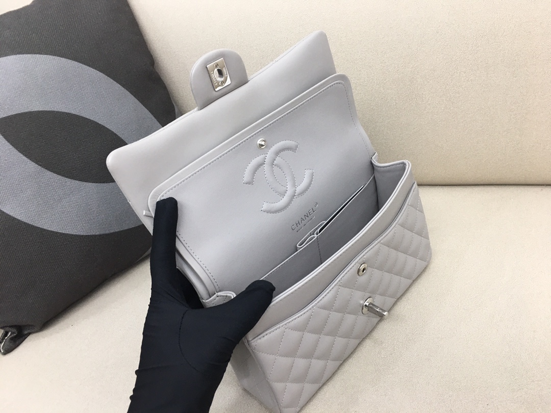 Medium Classic Flap Lambskin Bag AO1112 Gray/Silver